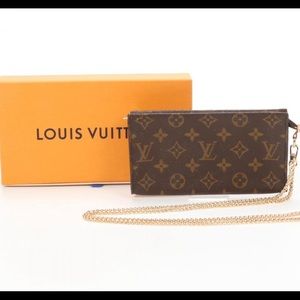 Louis Vuitton Clutch Pouch Shoulder Chain Strap Monogram Leather AUTHENTIC